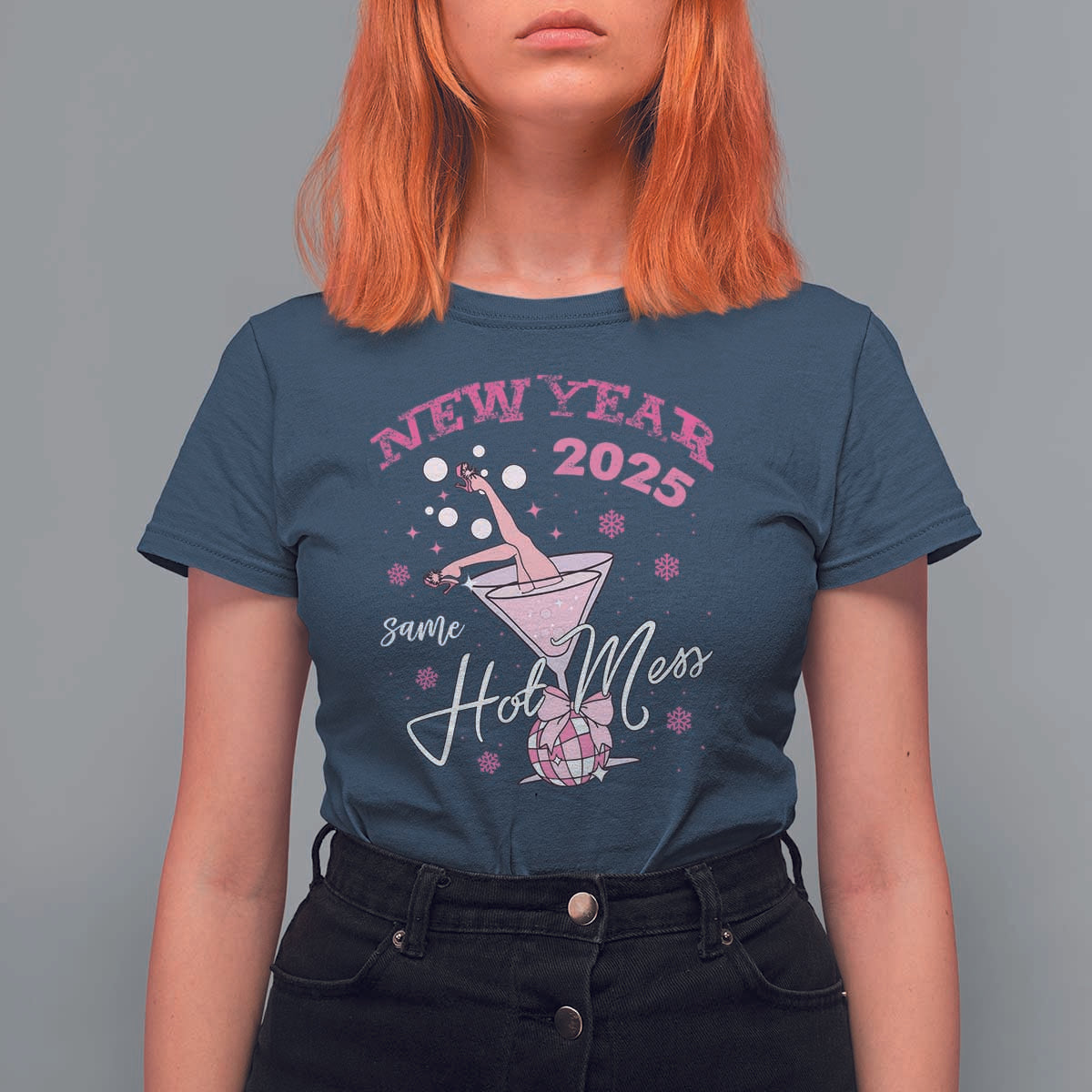 Funny New Year 2025 Same Hot Mess T Shirt For Women New Year's Eve Party Coquette Champagne Glass - Wonder Print Shop