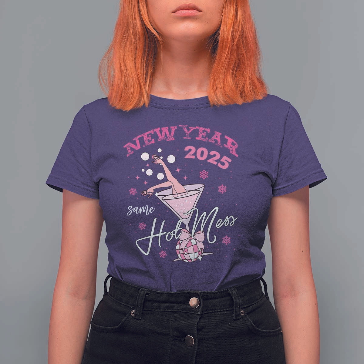 Funny New Year 2025 Same Hot Mess T Shirt For Women New Year's Eve Party Coquette Champagne Glass - Wonder Print Shop