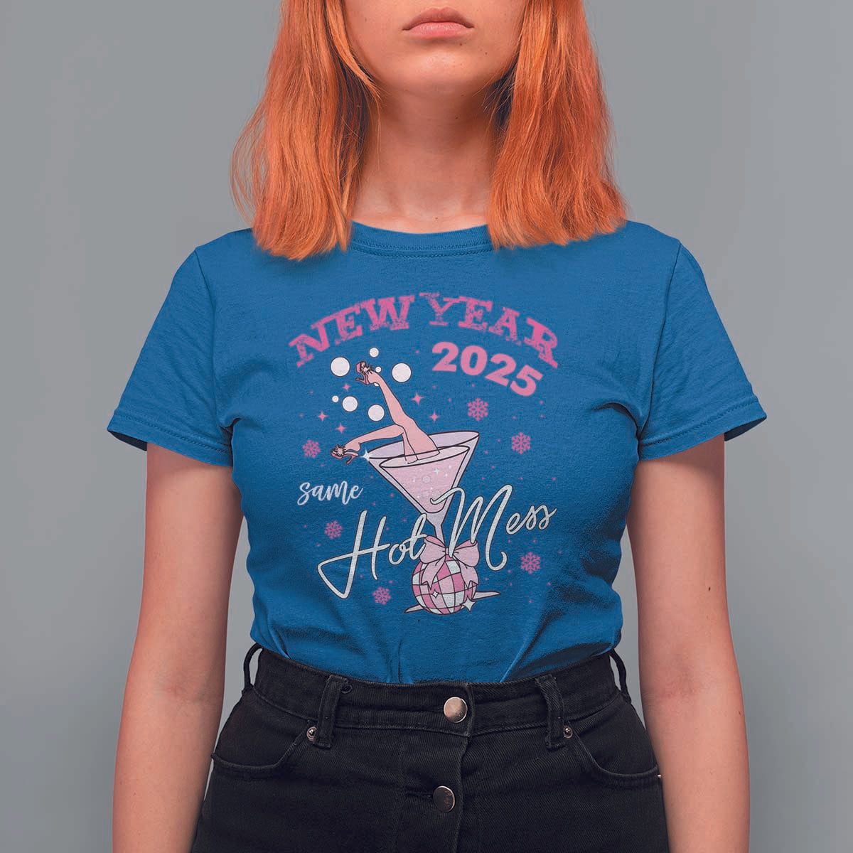 Funny New Year 2025 Same Hot Mess T Shirt For Women New Year's Eve Party Coquette Champagne Glass - Wonder Print Shop