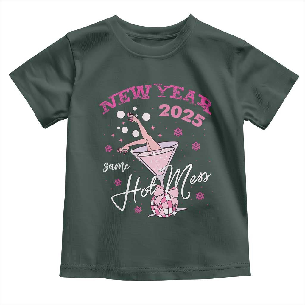 Funny New Year 2025 Same Hot Mess Toddler T Shirt New Year's Eve Party Coquette Champagne Glass