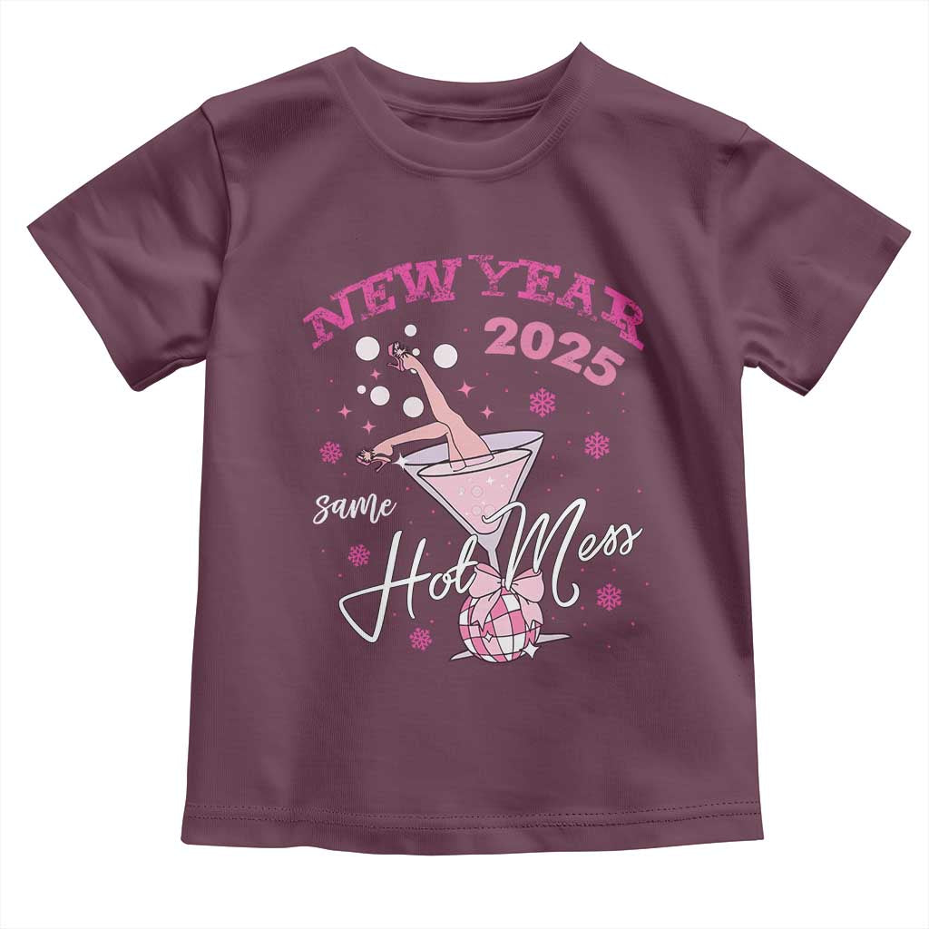 Funny New Year 2025 Same Hot Mess Toddler T Shirt New Year's Eve Party Coquette Champagne Glass