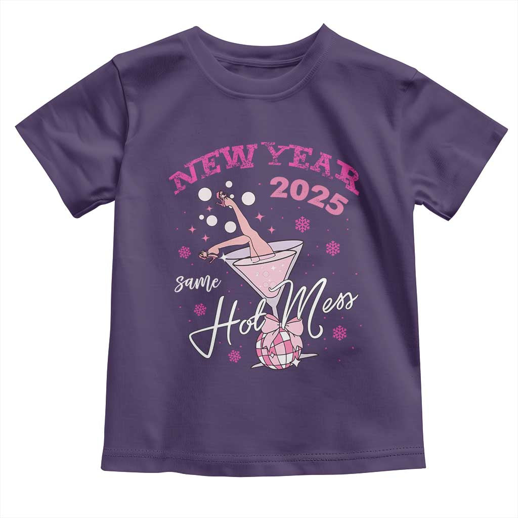 Funny New Year 2025 Same Hot Mess Toddler T Shirt New Year's Eve Party Coquette Champagne Glass