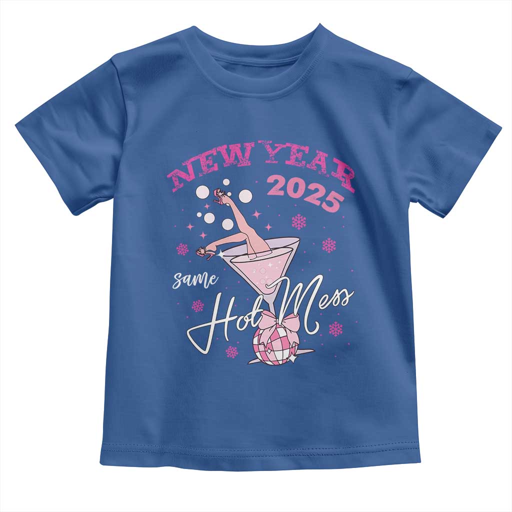 Funny New Year 2025 Same Hot Mess Toddler T Shirt New Year's Eve Party Coquette Champagne Glass