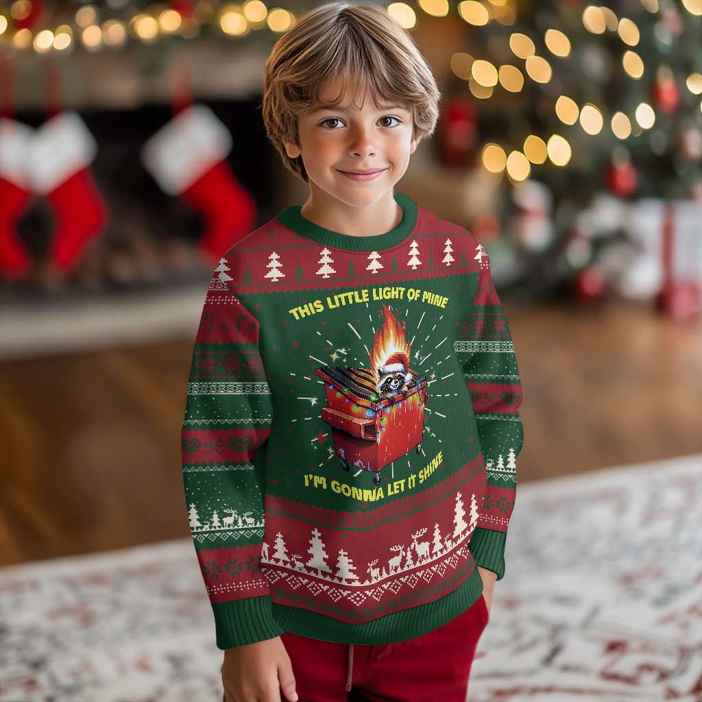 Funny Lil Fire Dumpster Racoon Ugly Christmas Sweater This Little Light Of Mine I'm Gonna Let It Shine - Wonder Print Shop