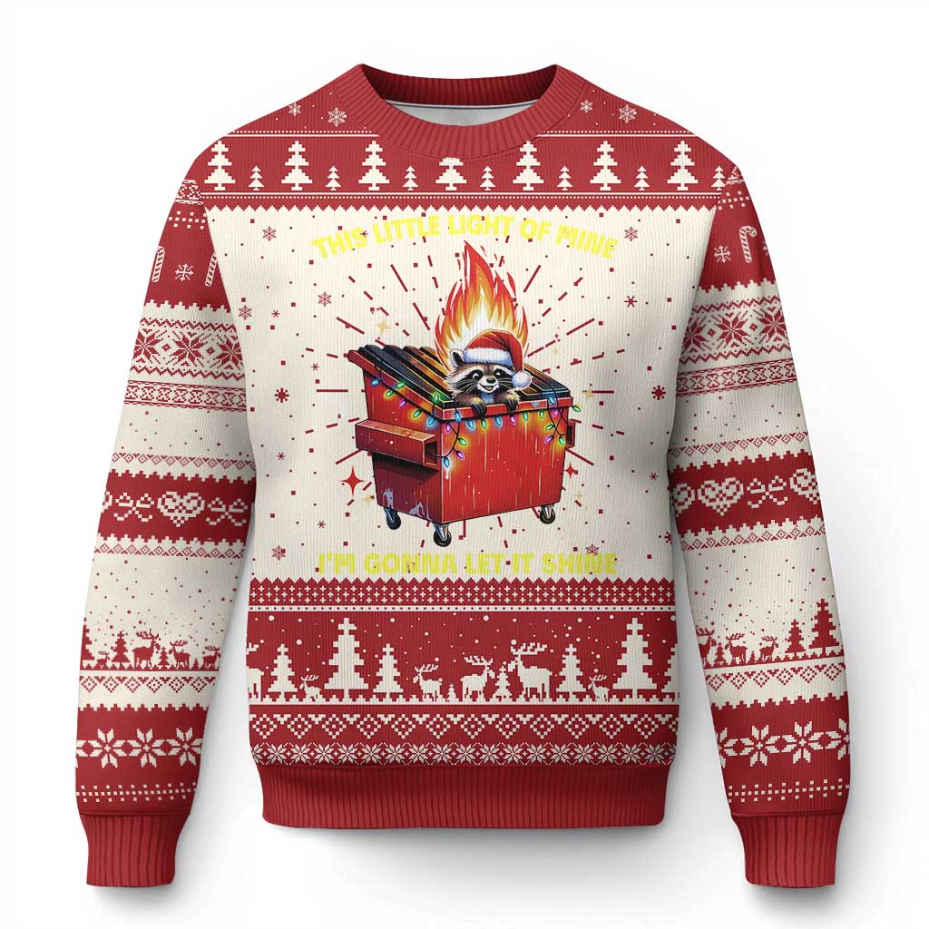 Funny Lil Fire Dumpster Racoon Ugly Christmas Sweater This Little Light Of Mine I'm Gonna Let It Shine - Wonder Print Shop