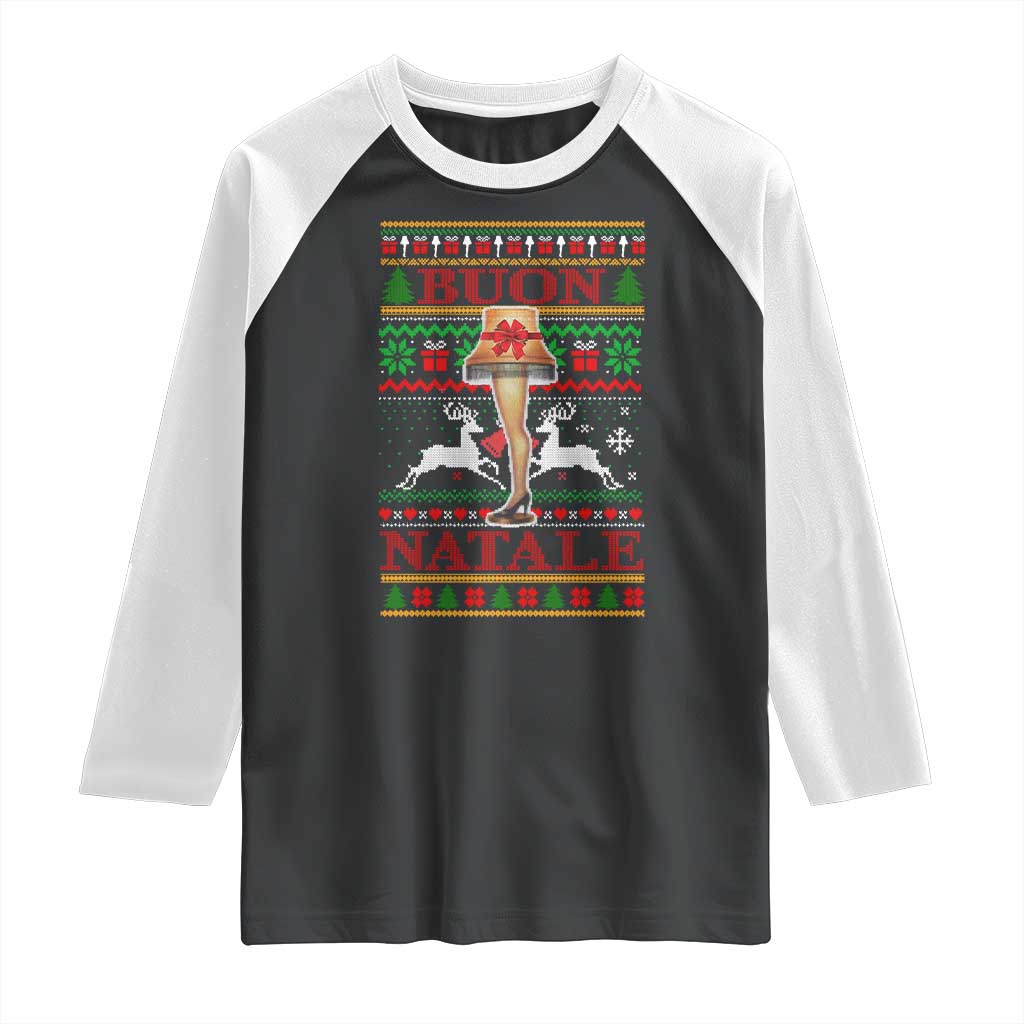 Funny Christmas Movie Raglan Shirt Buon Natale Lamp Italian Christmas - Wonder Print Shop