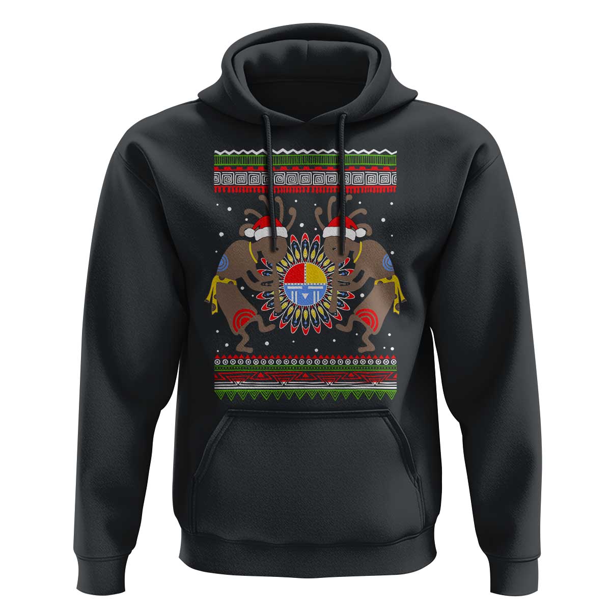 Funny Christmas Native American Hoodie Santa Kokopeli Medicine Wheel