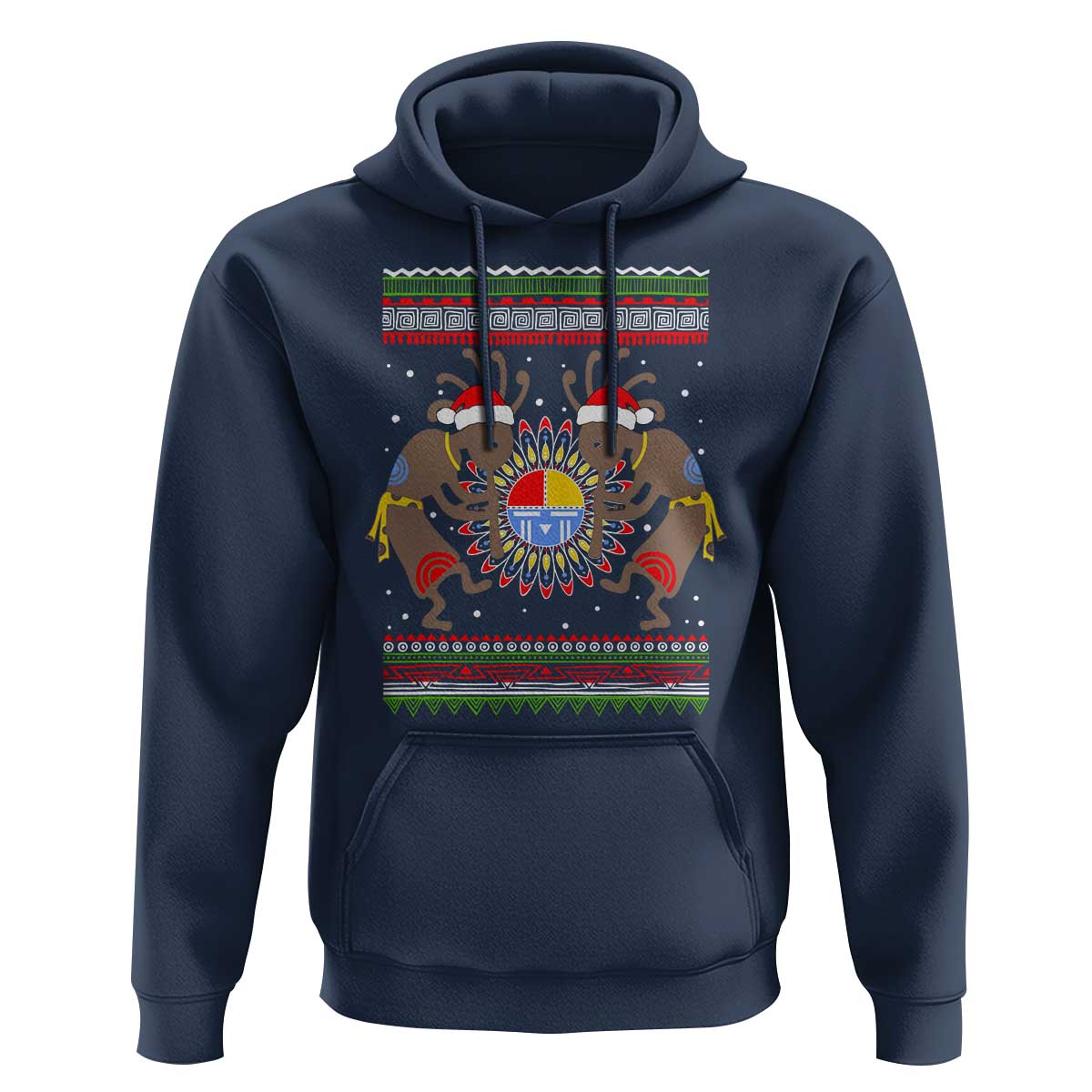 Funny Christmas Native American Hoodie Santa Kokopeli Medicine Wheel