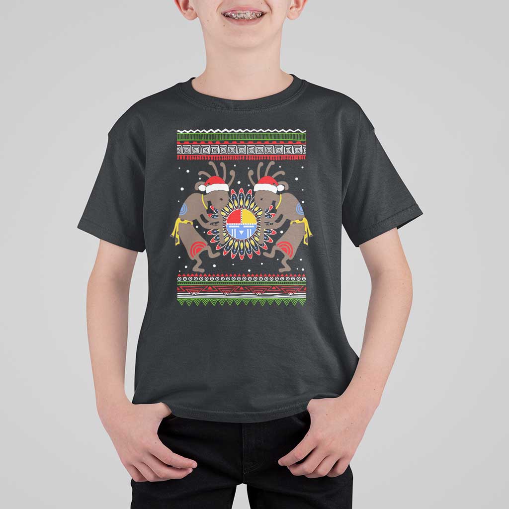 Funny Christmas Native American T Shirt For Kid Santa Kokopeli Medicine Wheel - Wonder Print Shop