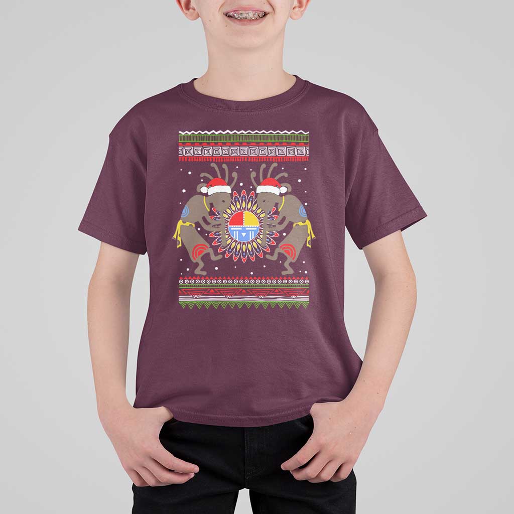 Funny Christmas Native American T Shirt For Kid Santa Kokopeli Medicine Wheel - Wonder Print Shop