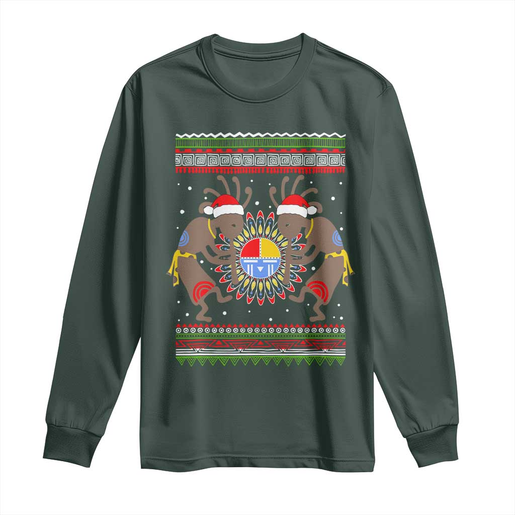 Funny Christmas Native American Long Sleeve Shirt Santa Kokopeli Medicine Wheel
