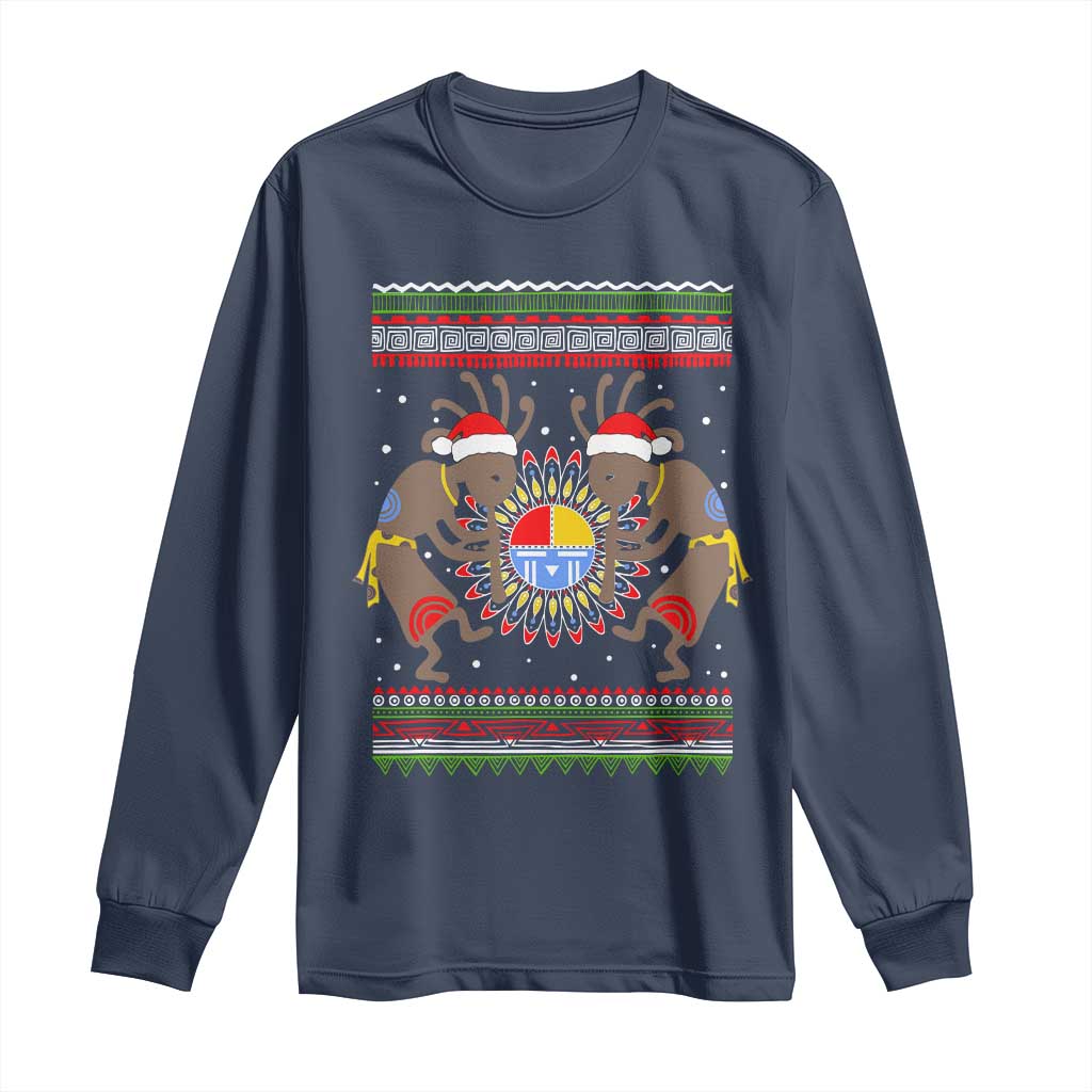Funny Christmas Native American Long Sleeve Shirt Santa Kokopeli Medicine Wheel