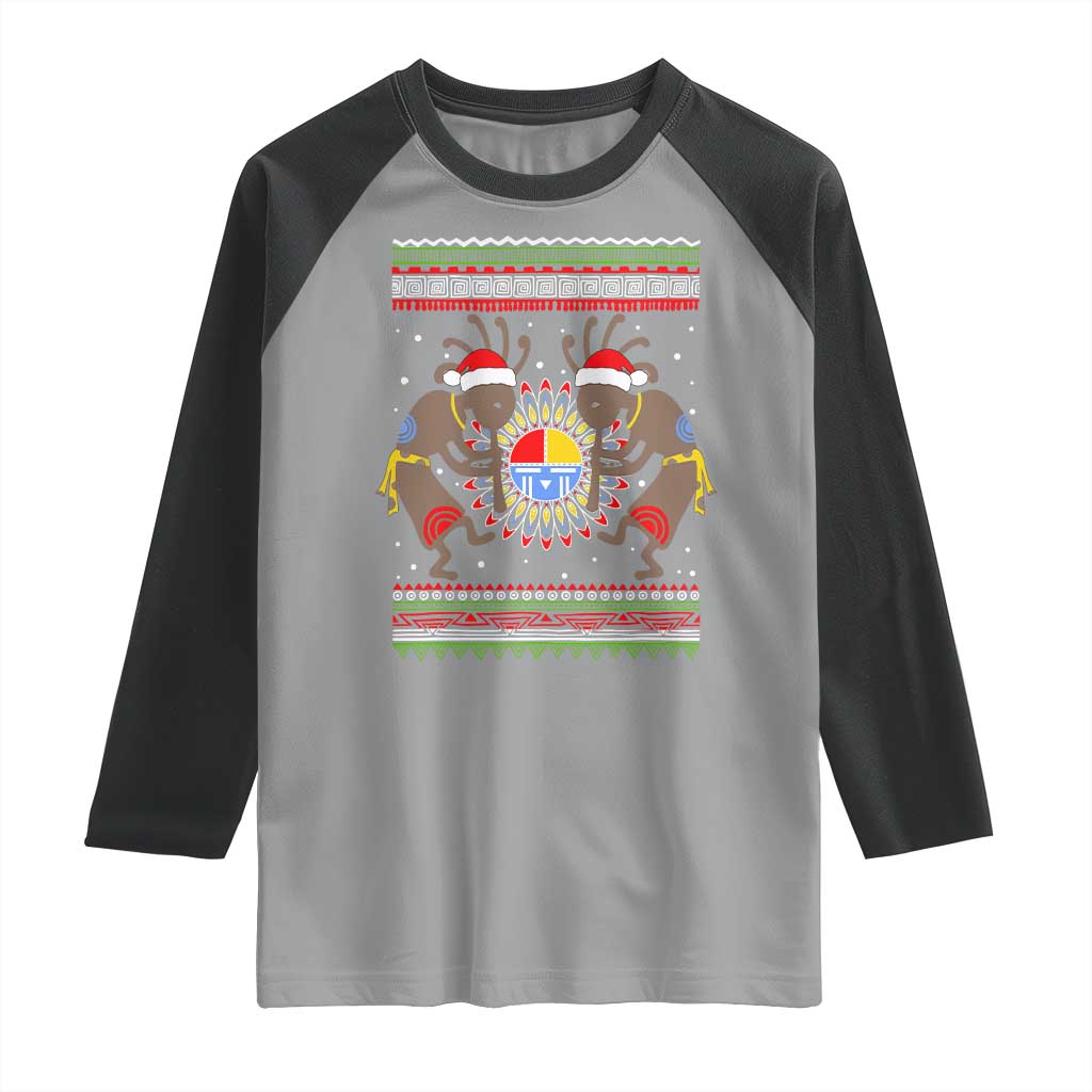Funny Christmas Native American Raglan Shirt Santa Kokopeli Medicine Wheel - Wonder Print Shop