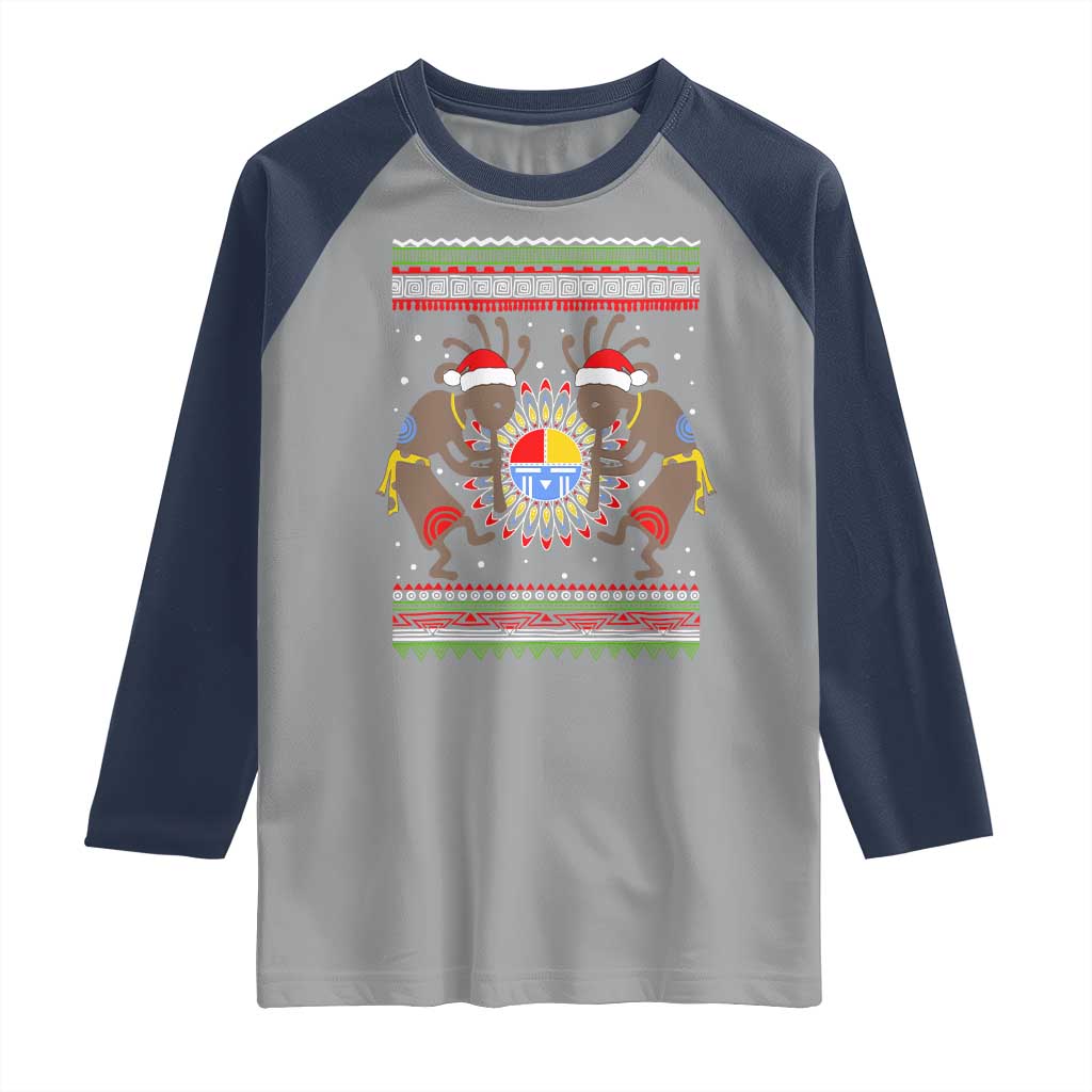 Funny Christmas Native American Raglan Shirt Santa Kokopeli Medicine Wheel - Wonder Print Shop