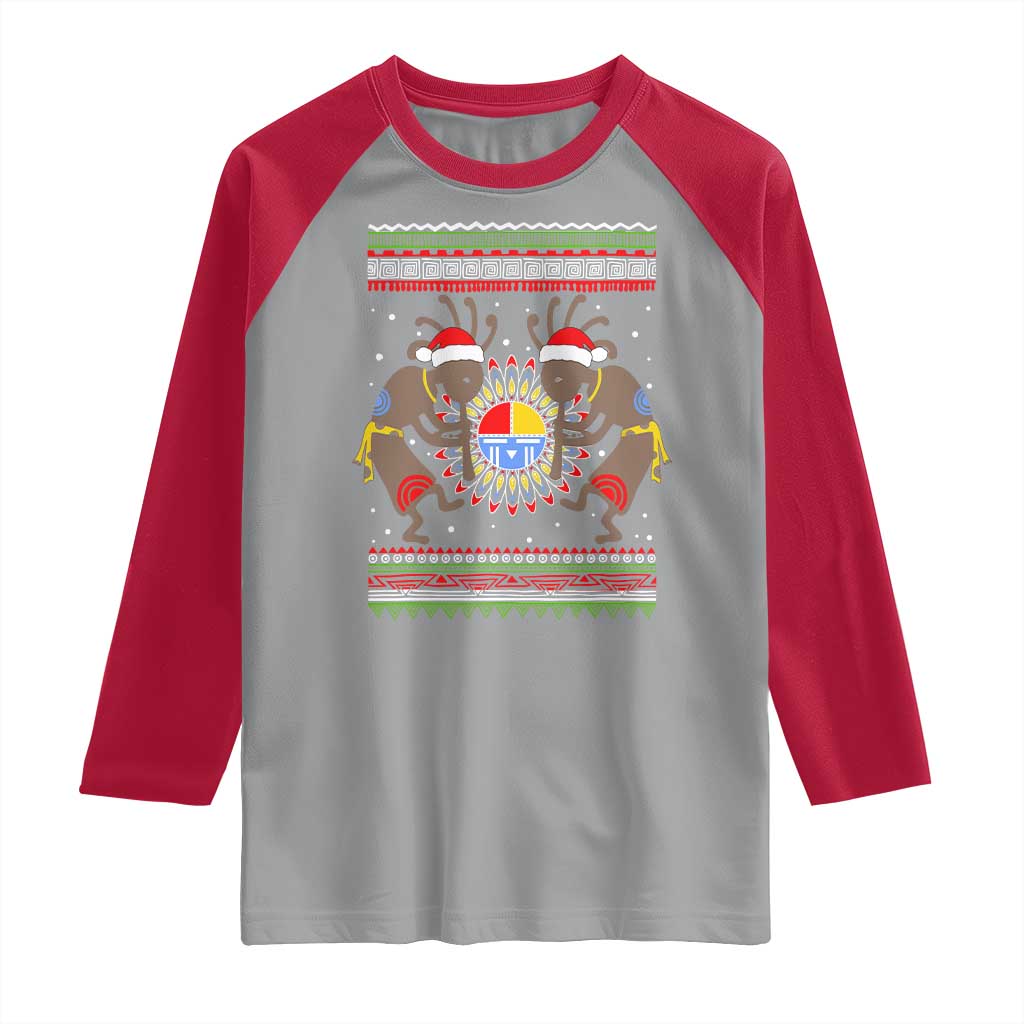 Funny Christmas Native American Raglan Shirt Santa Kokopeli Medicine Wheel - Wonder Print Shop
