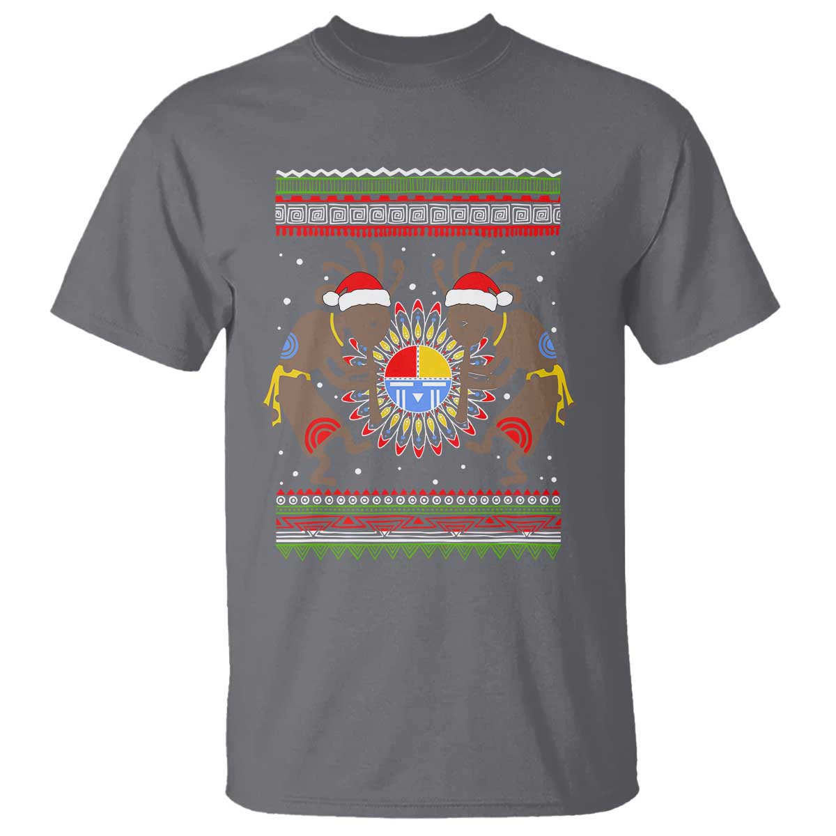 Funny Christmas Native American T Shirt Santa Kokopeli Medicine Wheel - Wonder Print Shop