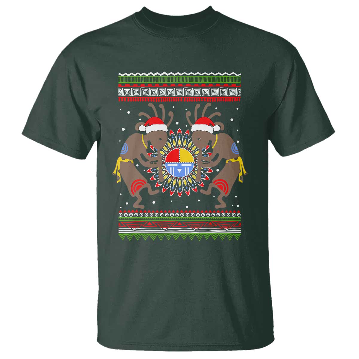 Funny Christmas Native American T Shirt Santa Kokopeli Medicine Wheel - Wonder Print Shop