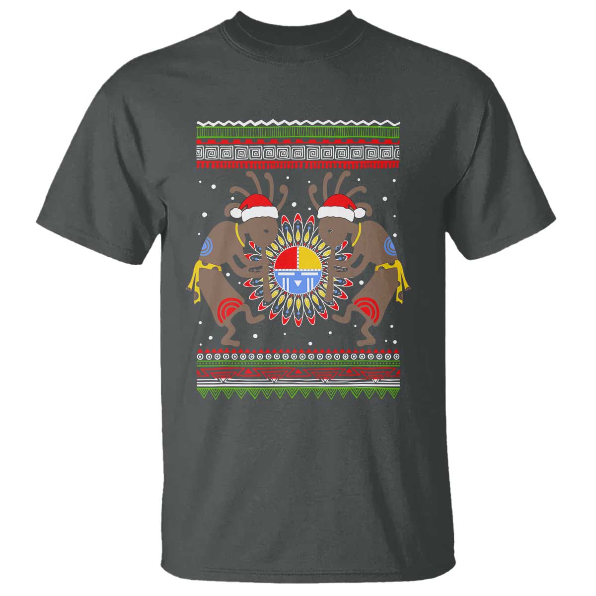 Funny Christmas Native American T Shirt Santa Kokopeli Medicine Wheel - Wonder Print Shop