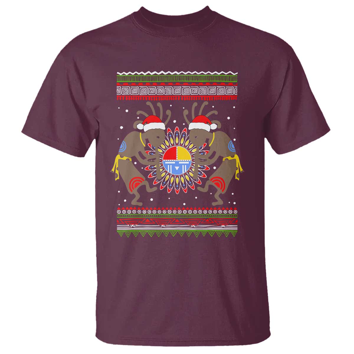 Funny Christmas Native American T Shirt Santa Kokopeli Medicine Wheel - Wonder Print Shop
