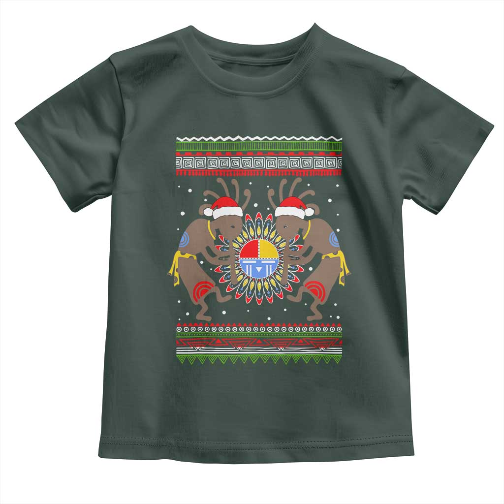 Funny Christmas Native American Toddler T Shirt Santa Kokopeli Medicine Wheel