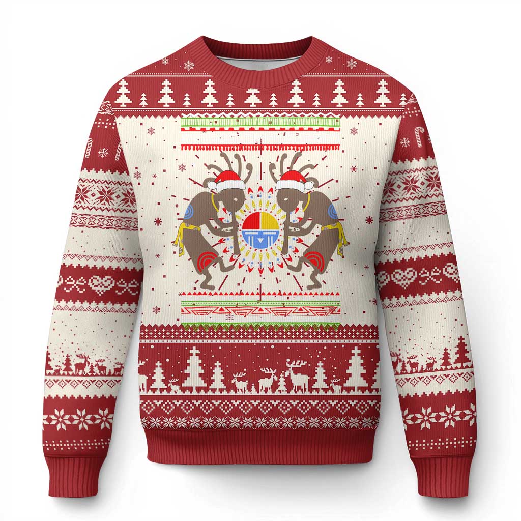 Funny Christmas Native American Ugly Christmas Sweater Santa Kokopeli Medicine Wheel - Wonder Print Shop