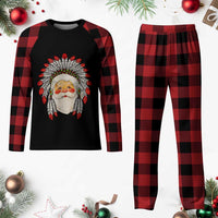 Funny Xmas Native American Indian Santa War Bonnet Plaid Pajama Set - Wonder Print Shop