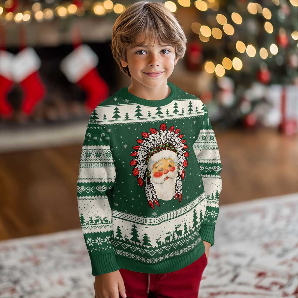 Funny Xmas Native American Indian Santa War Bonnet Ugly Christmas Sweater - Wonder Print Shop
