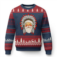 Funny Xmas Native American Indian Santa War Bonnet Ugly Christmas Sweater - Wonder Print Shop