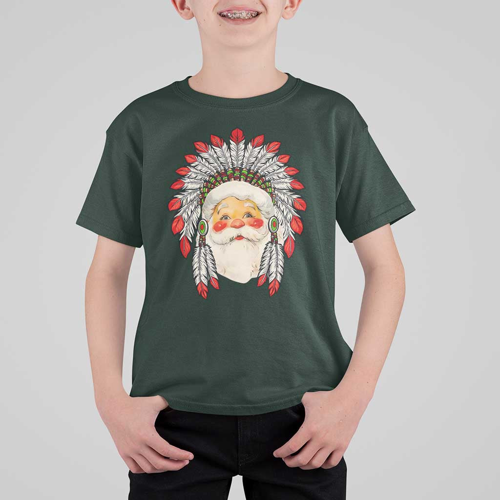 Funny Christmas Native American Indian Santa War Bonnet T Shirt For Kid - Wonder Print Shop