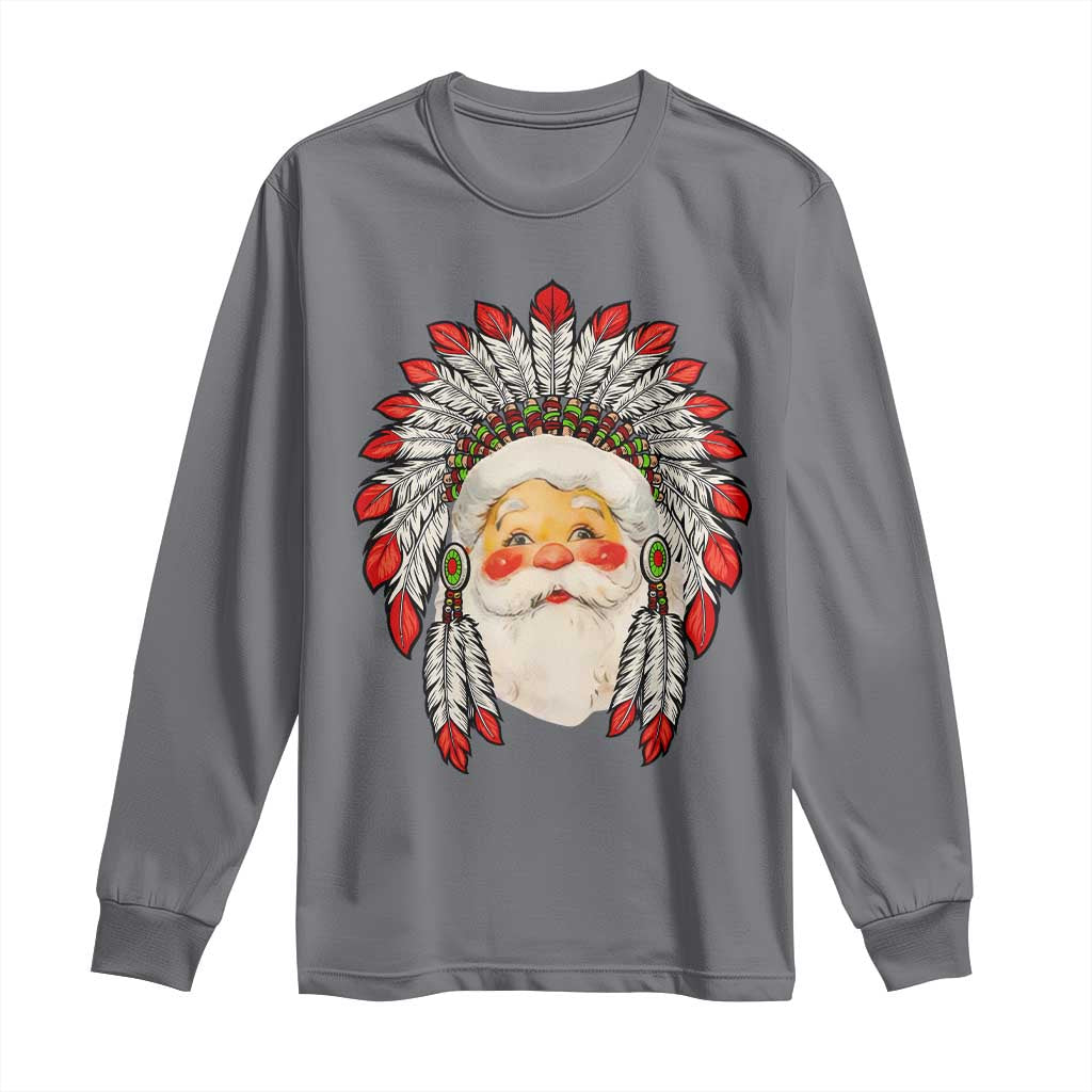 Funny Christmas Native American Indian Santa War Bonnet Long Sleeve Shirt