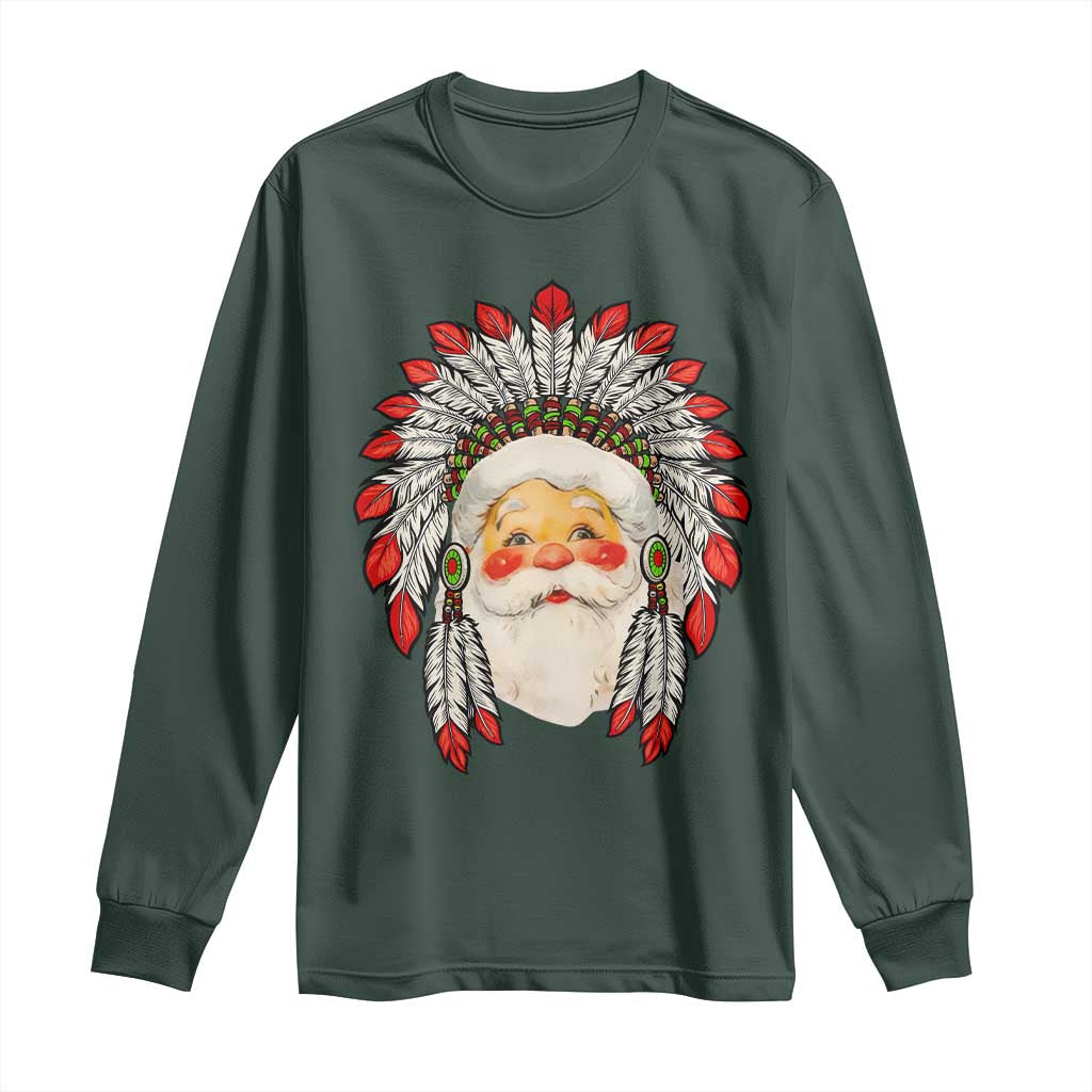 Funny Christmas Native American Indian Santa War Bonnet Long Sleeve Shirt