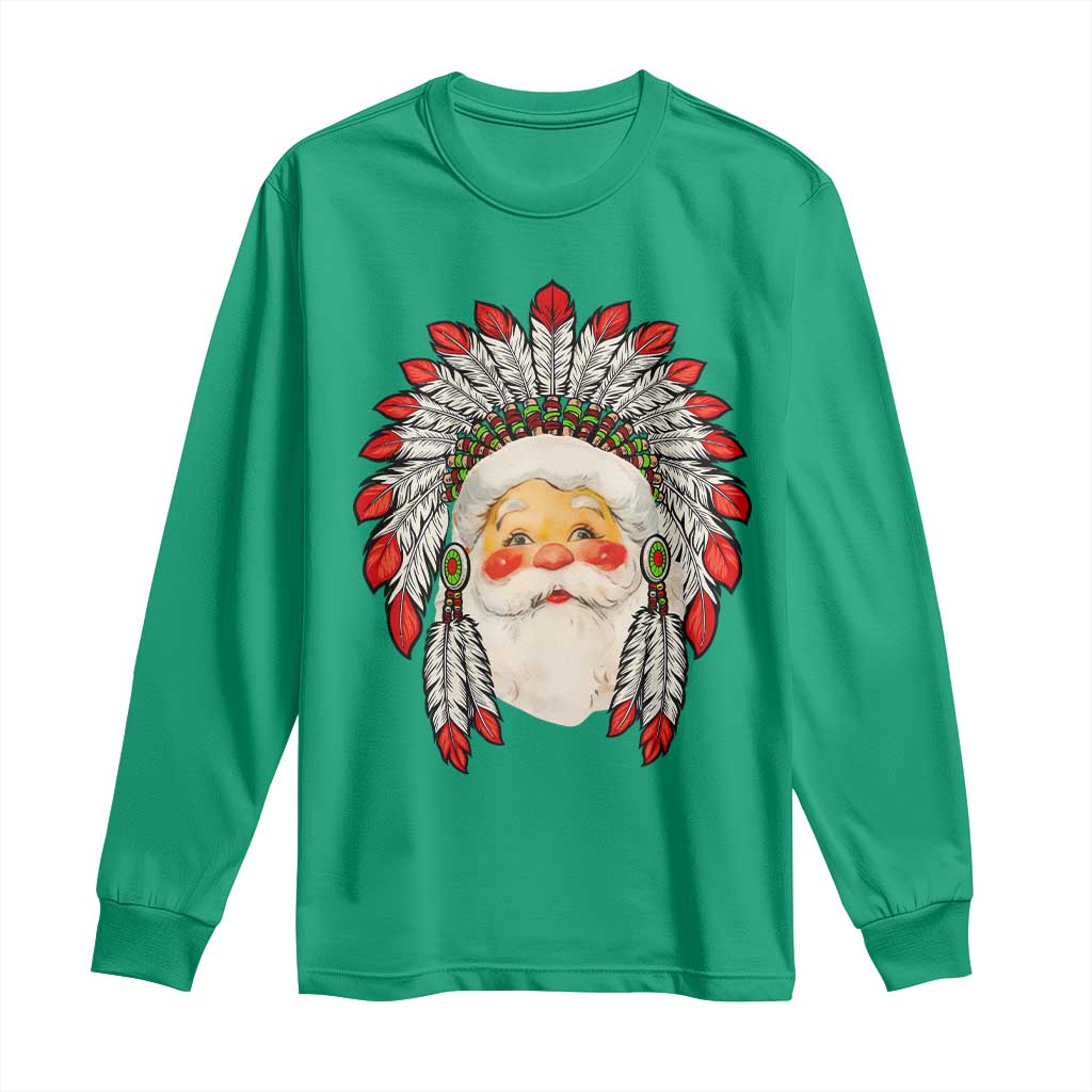 Funny Christmas Native American Indian Santa War Bonnet Long Sleeve Shirt
