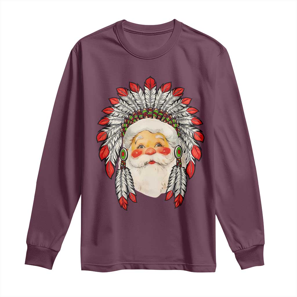 Funny Christmas Native American Indian Santa War Bonnet Long Sleeve Shirt