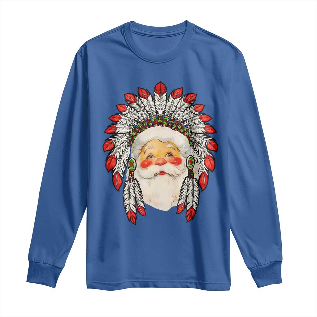 Funny Christmas Native American Indian Santa War Bonnet Long Sleeve Shirt