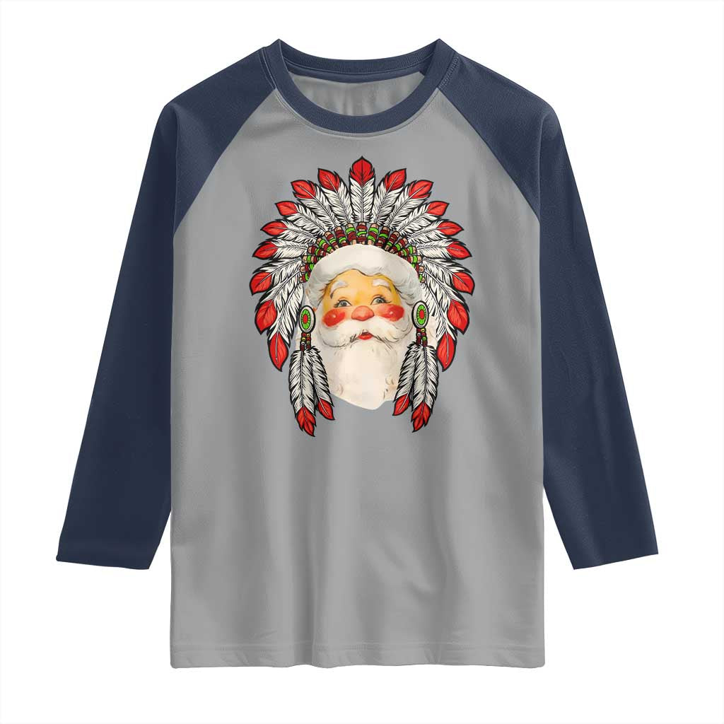 Funny Christmas Native American Indian Santa War Bonnet Raglan Shirt - Wonder Print Shop
