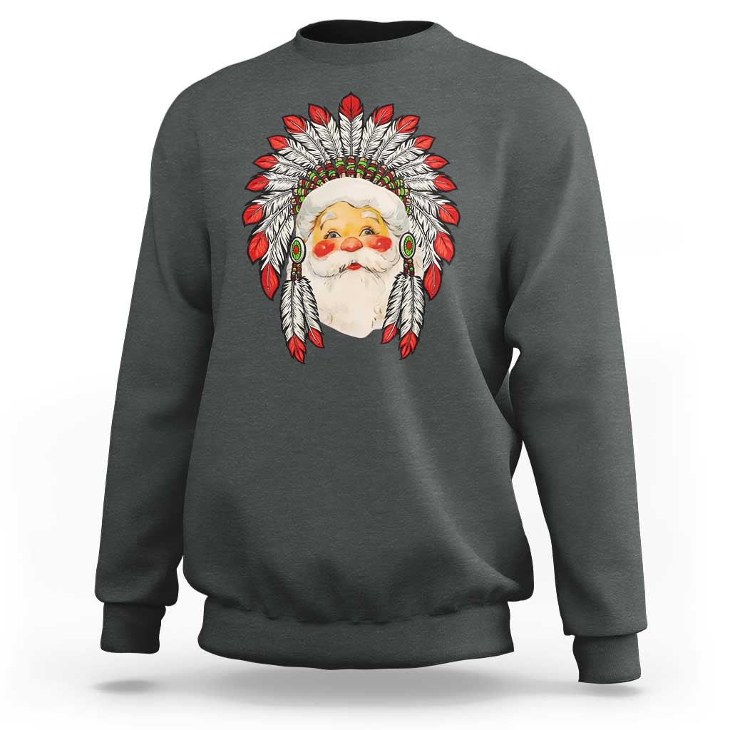 Funny Christmas Native American Indian Santa War Bonnet Sweatshirt - Wonder Print Shop