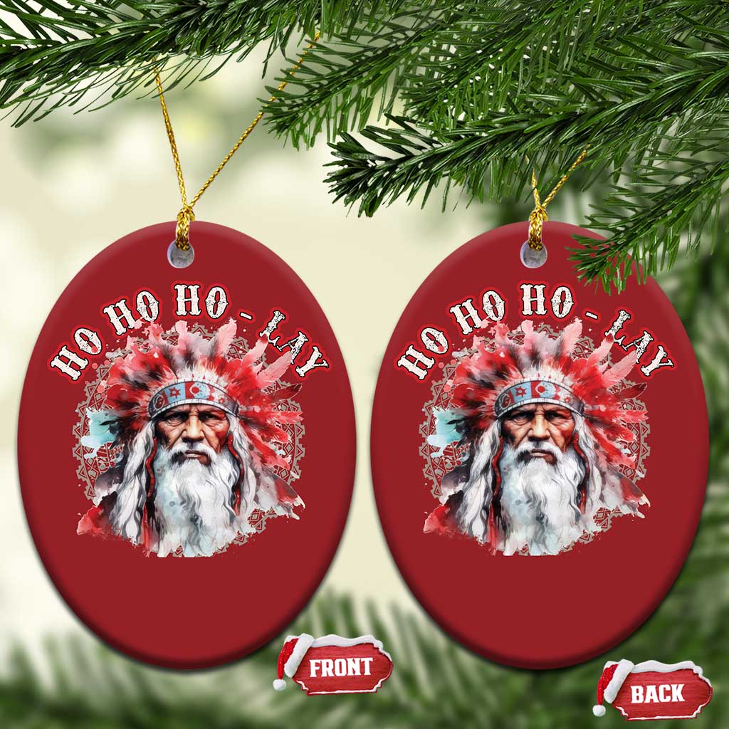Funny Christmas Native American Christmas Ornament Ho Ho Lay War Bonnet Santa Indian Tribes - Wonder Print Shop