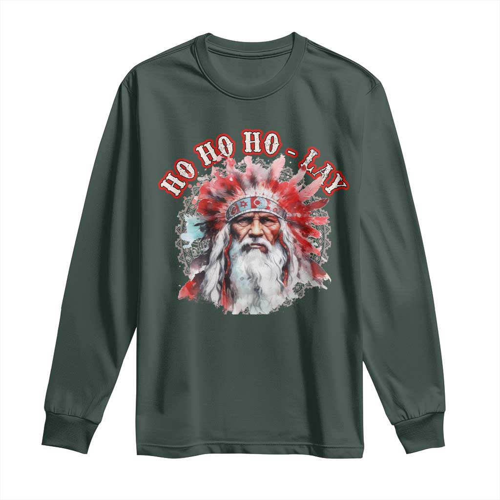 Funny Christmas Native American Long Sleeve Shirt Ho Ho Lay War Bonnet Santa Indian Tribes