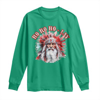 Funny Christmas Native American Long Sleeve Shirt Ho Ho Lay War Bonnet Santa Indian Tribes