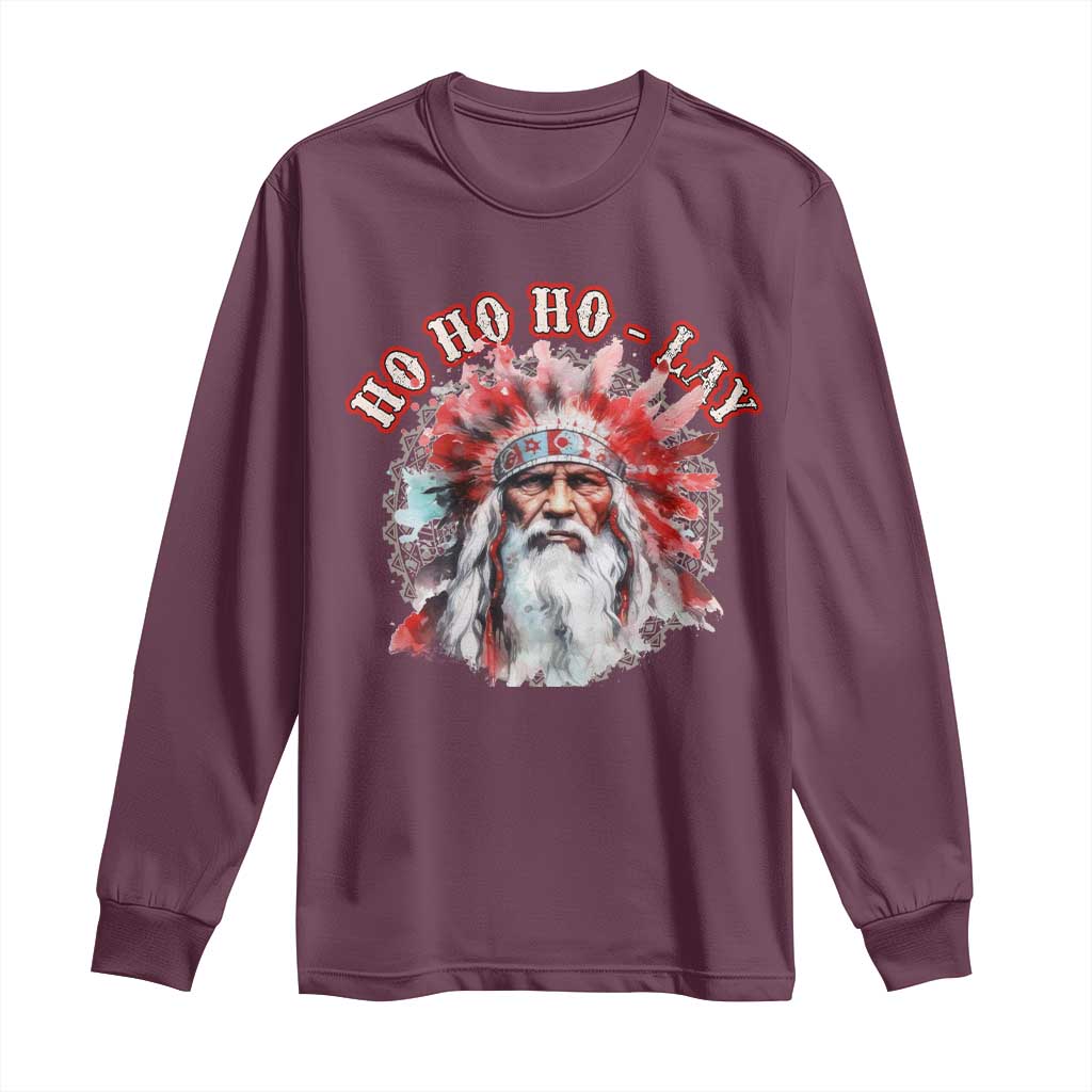 Funny Christmas Native American Long Sleeve Shirt Ho Ho Lay War Bonnet Santa Indian Tribes