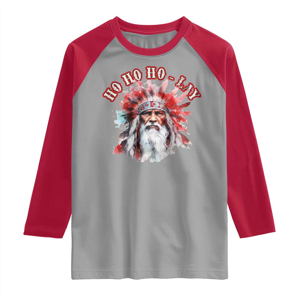 Funny Christmas Native American Raglan Shirt Ho Ho Lay War Bonnet Santa Indian Tribes - Wonder Print Shop