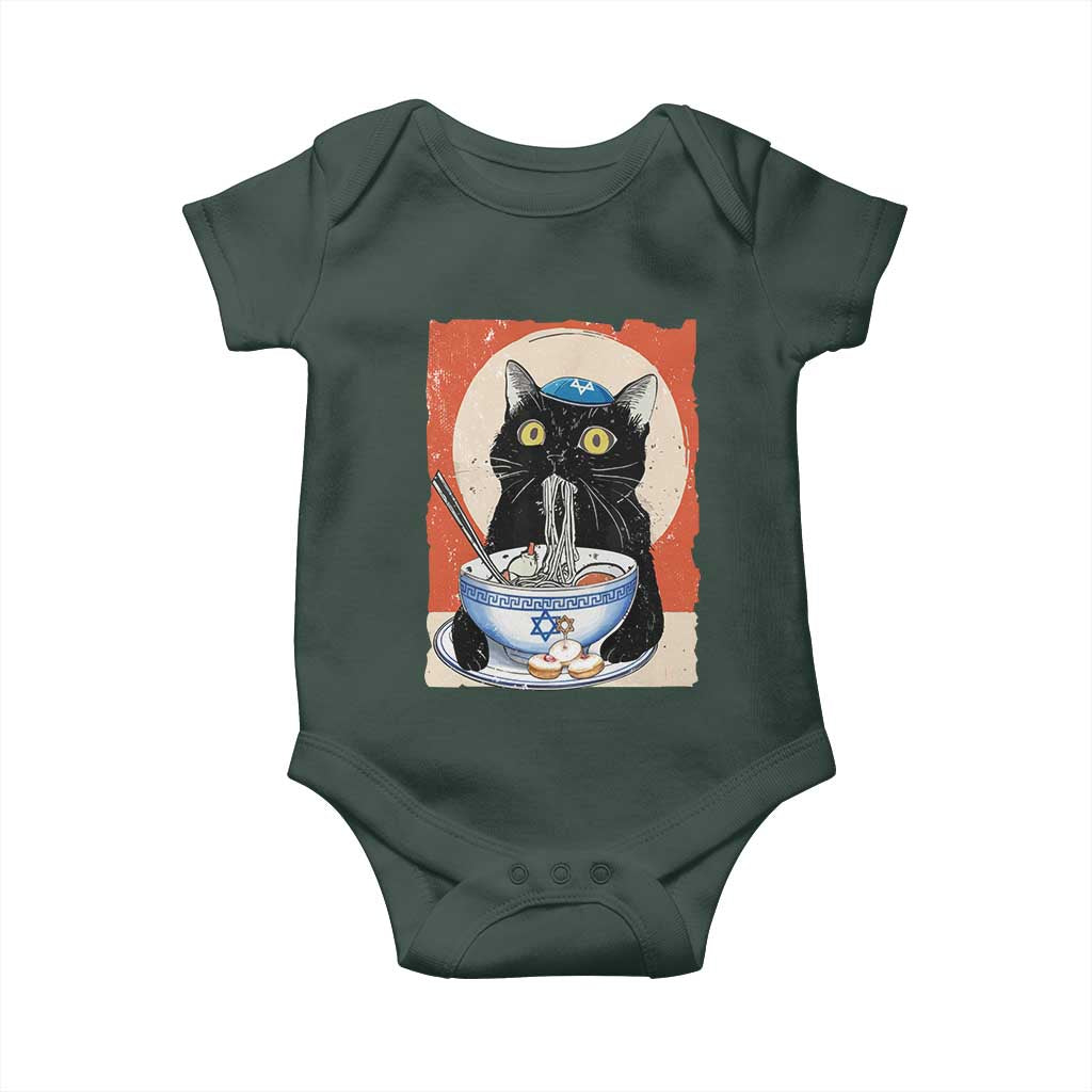 Funny Hanukkah Black Cat Eating Noodle Baby Onesie