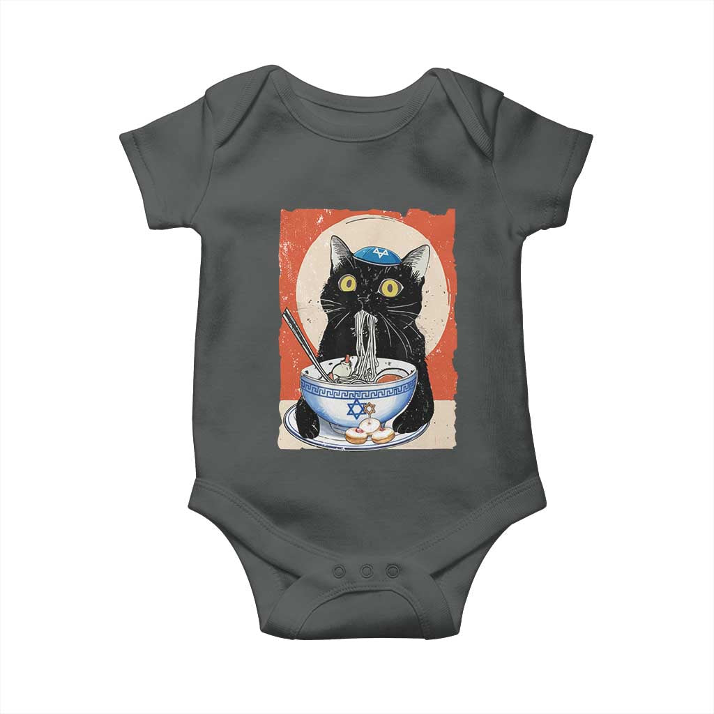 Funny Hanukkah Black Cat Eating Noodle Baby Onesie