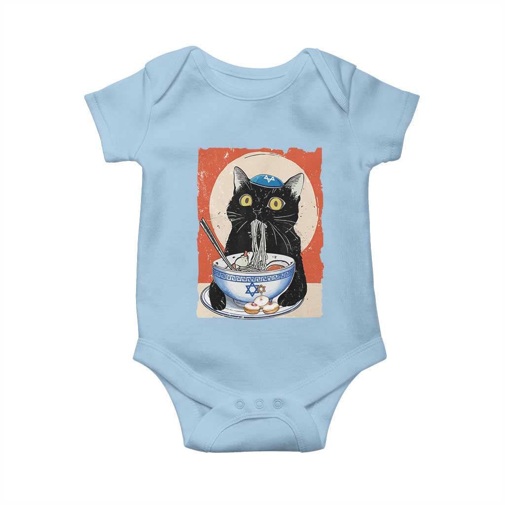 Funny Hanukkah Black Cat Eating Noodle Baby Onesie