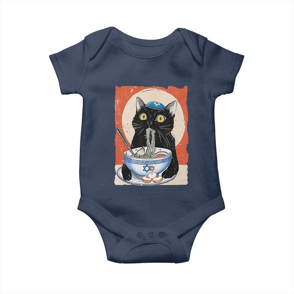 Funny Hanukkah Black Cat Eating Noodle Baby Onesie