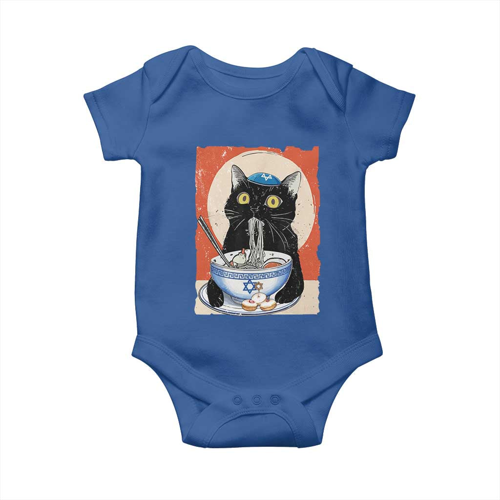 Funny Hanukkah Black Cat Eating Noodle Baby Onesie