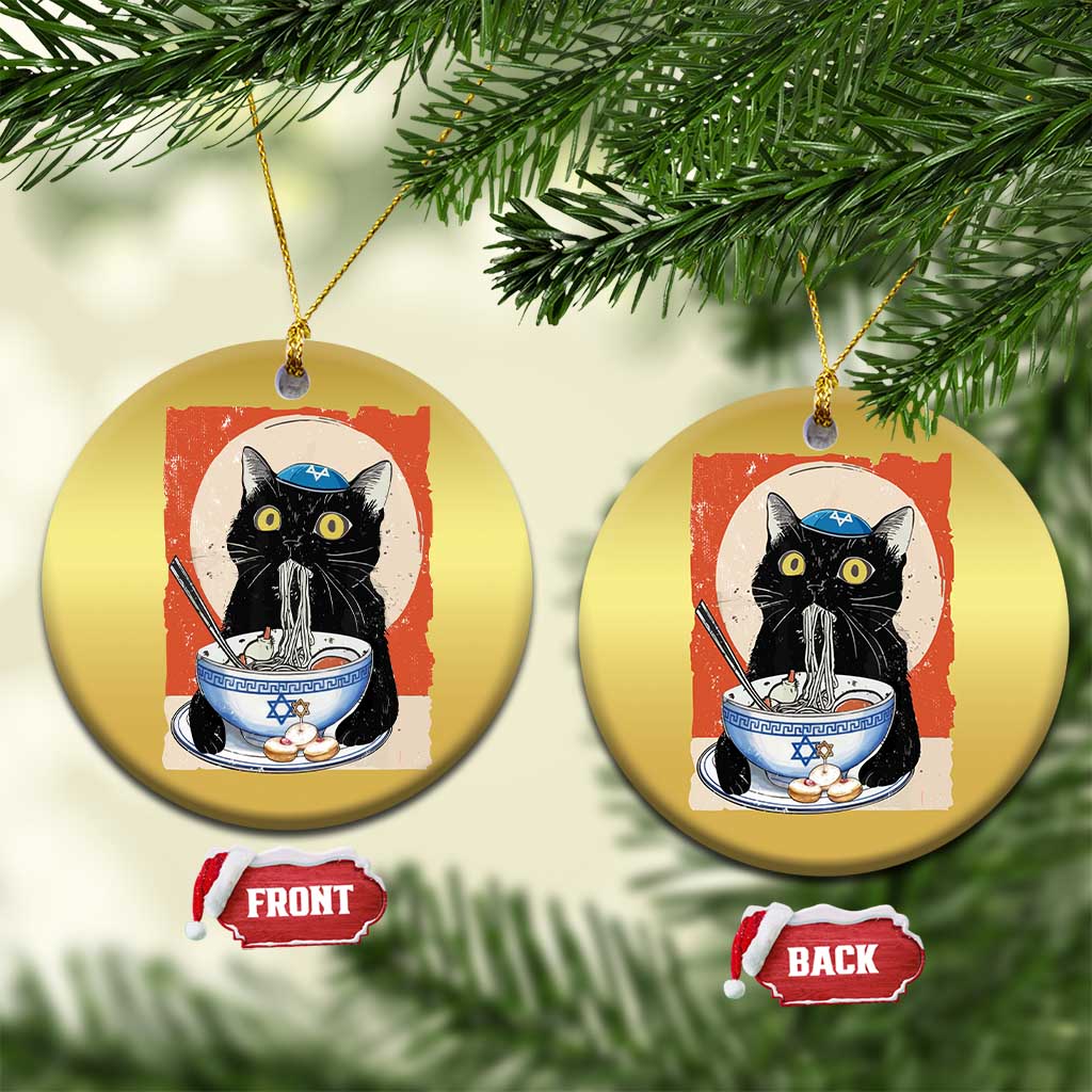 Funny Hanukkah Black Cat Eating Noodle Christmas Ornament - Wonder Print Shop