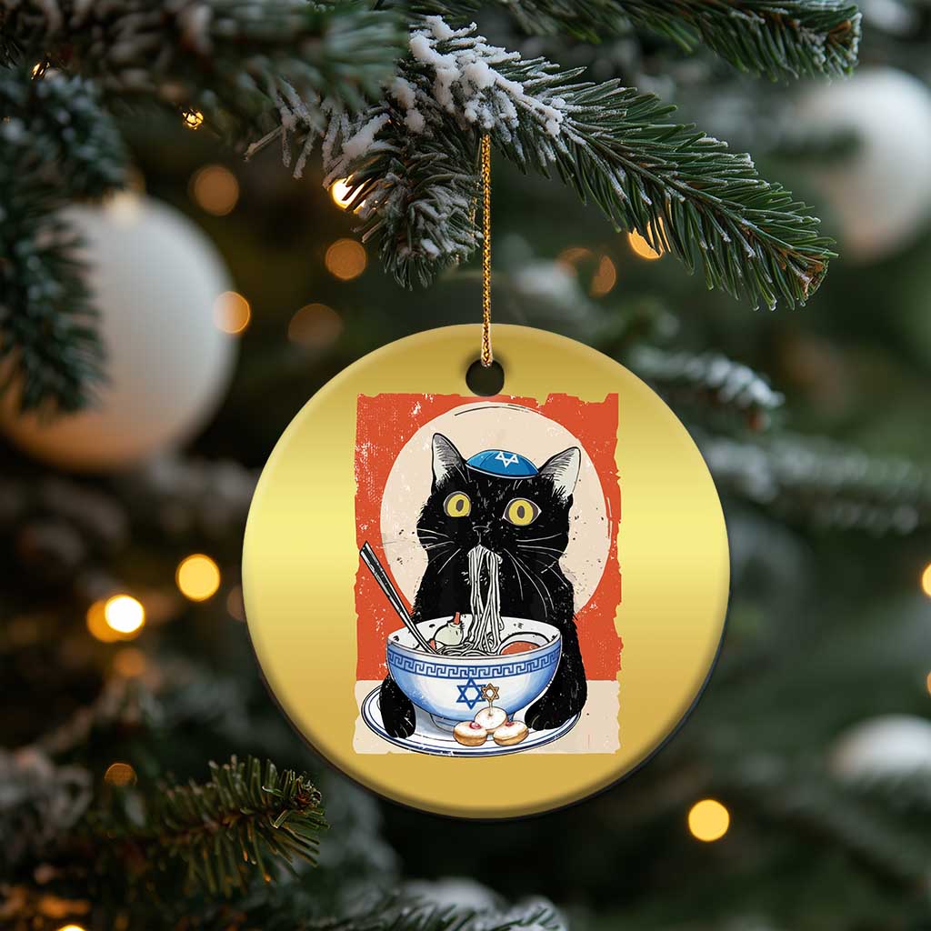 Funny Hanukkah Black Cat Eating Noodle Christmas Ornament - Wonder Print Shop