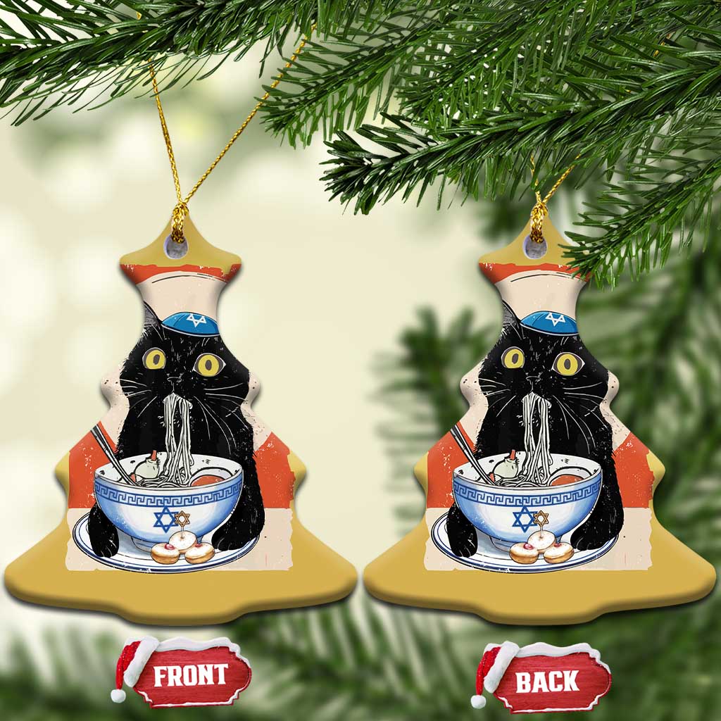 Funny Hanukkah Black Cat Eating Noodle Christmas Ornament - Wonder Print Shop