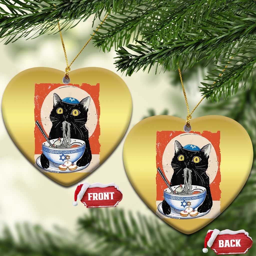 Funny Hanukkah Black Cat Eating Noodle Christmas Ornament - Wonder Print Shop